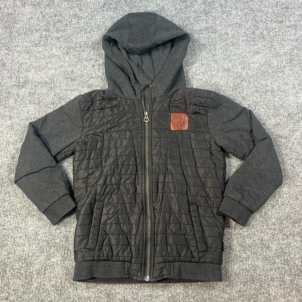 Quiksilver Boys Jacket Youth 7 Gray Quilted Zip Hoodie Skate Surf Streetwear